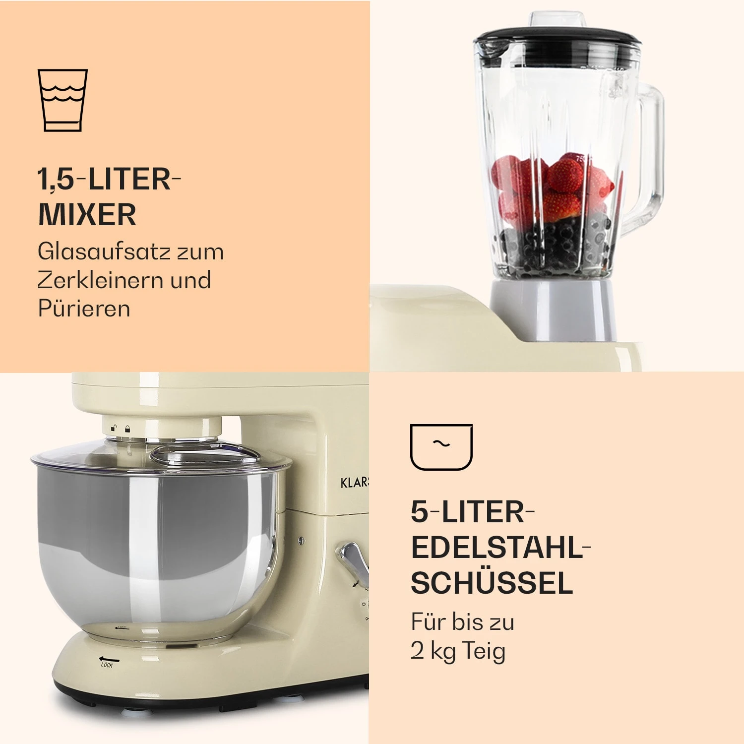 Lucia Küchenmaschine 3-in-1 2000 W / 2,7 PS 5 Ltr Edelstahl BPA-frei 8 Lucia Küchenmaschine 3-in-1 2000 W / 2,7 PS 5 Ltr Edelstahl BPA-frei – Bild 6