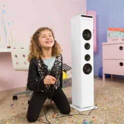 Karaboom CD Karaoke-Anlage Bluetooth MP3 USB-Charger Mikrofon FB Weiß -Haushaltsgeräte Store 10032106 yy 0003 ambient auna Karaboom CD Karaoke Turm weiss