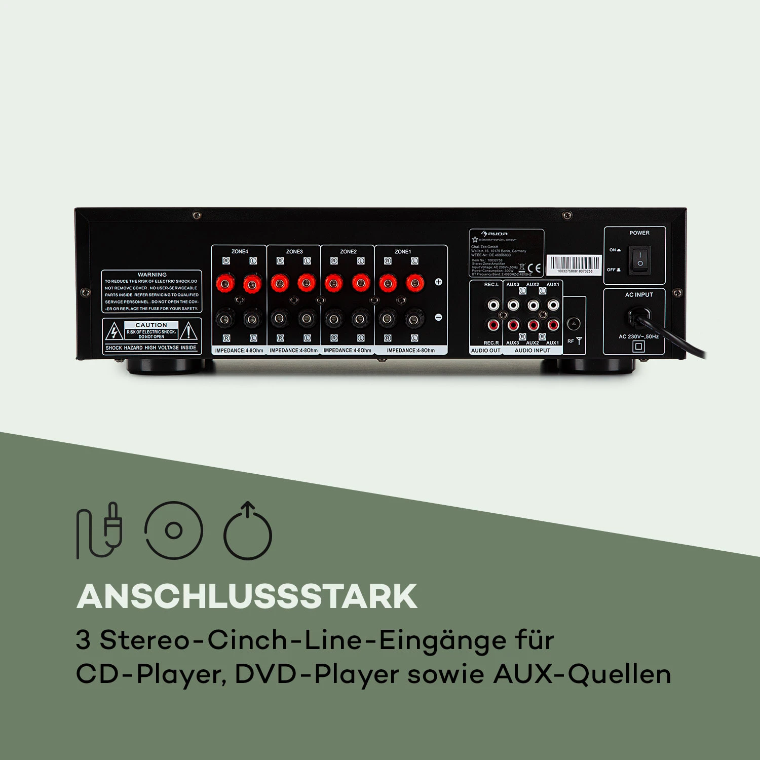 AV2-CD850BT 4-Zonen Stereo-Verstärker 8x50W RMS Bluetooth USB Silber 9 AV2-CD850BT 4-Zonen Stereo-Verstärker 8x50W RMS Bluetooth USB Silber – Bild 7
