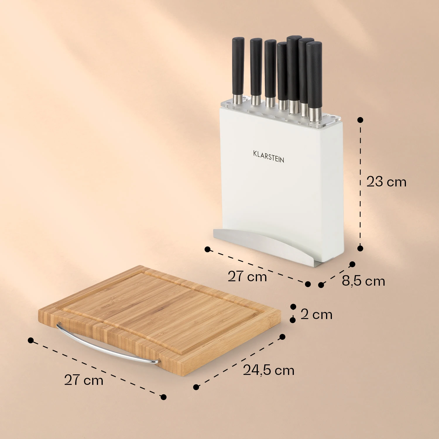 Kitano Plus Messer-Set 9 Tlg. Holzblock Bambus-Schneidebrett Weiß 10 Kitano Plus Messer-Set 9 Tlg. Holzblock Bambus-Schneidebrett Weiß – Bild 8
