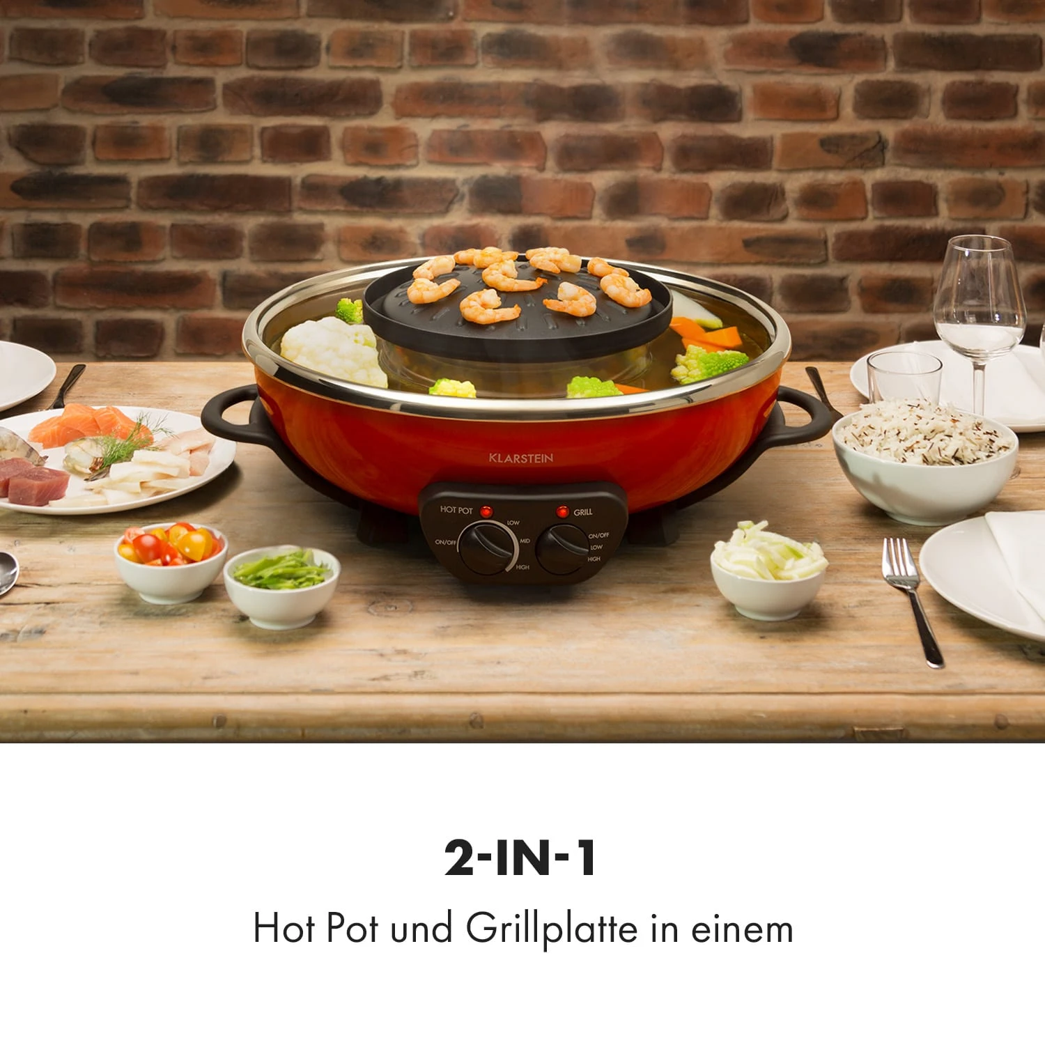 Szechuan Hot Pot Und Grillplatte 5l Vol. 1350 W, 600 W Rot 4 Szechuan Hot Pot Und Grillplatte 5l Vol. 1350 W, 600 W Rot – Bild 2