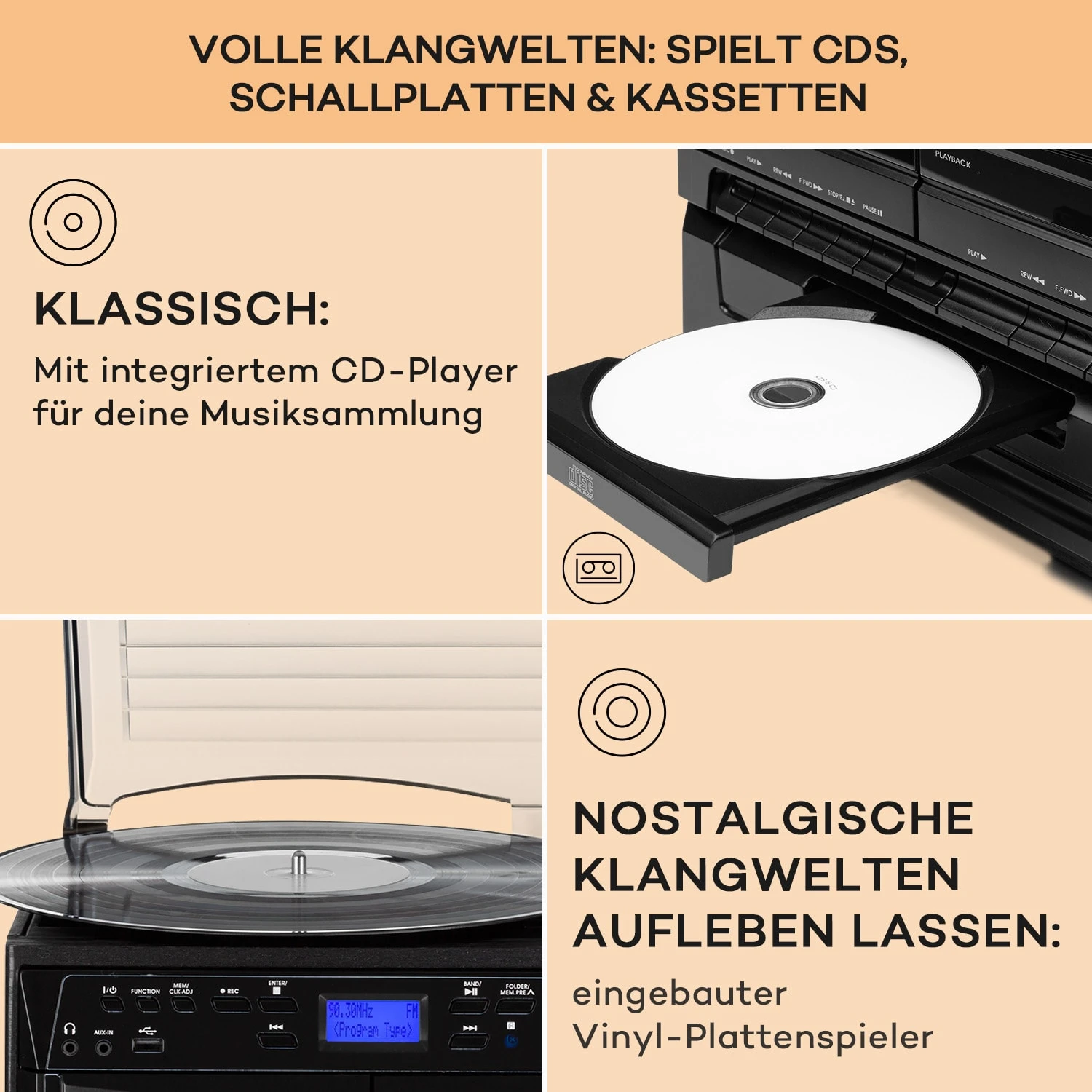 388-DAB+ Stereoanlage 20W Max. Vinyl CD Kassette BT FM/DAB+ USB 6 388-DAB+ Stereoanlage 20W Max. Vinyl CD Kassette BT FM/DAB+ USB – Bild 4