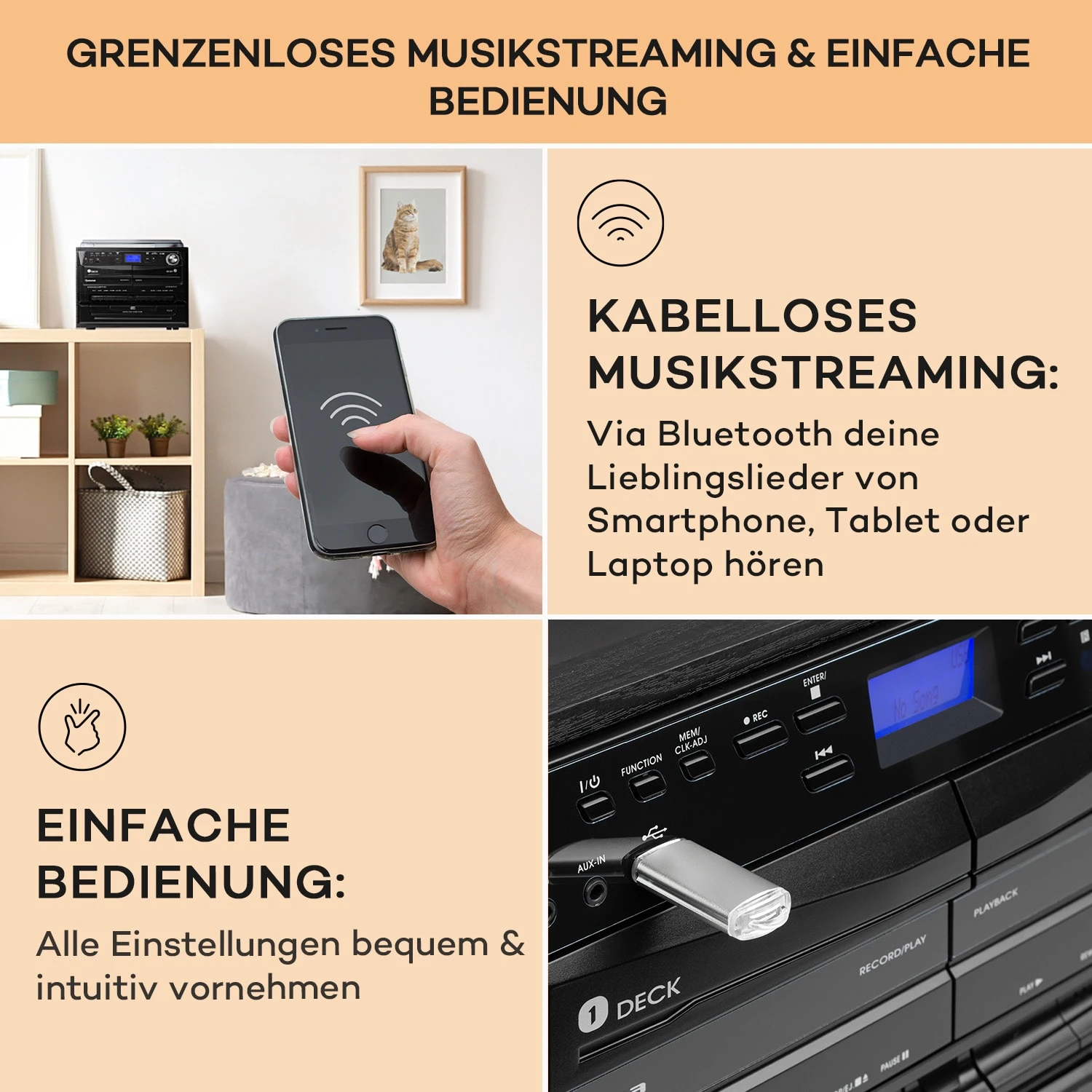 388-DAB+ Stereoanlage 20W Max. Vinyl CD Kassette BT FM/DAB+ USB 7 388-DAB+ Stereoanlage 20W Max. Vinyl CD Kassette BT FM/DAB+ USB – Bild 5