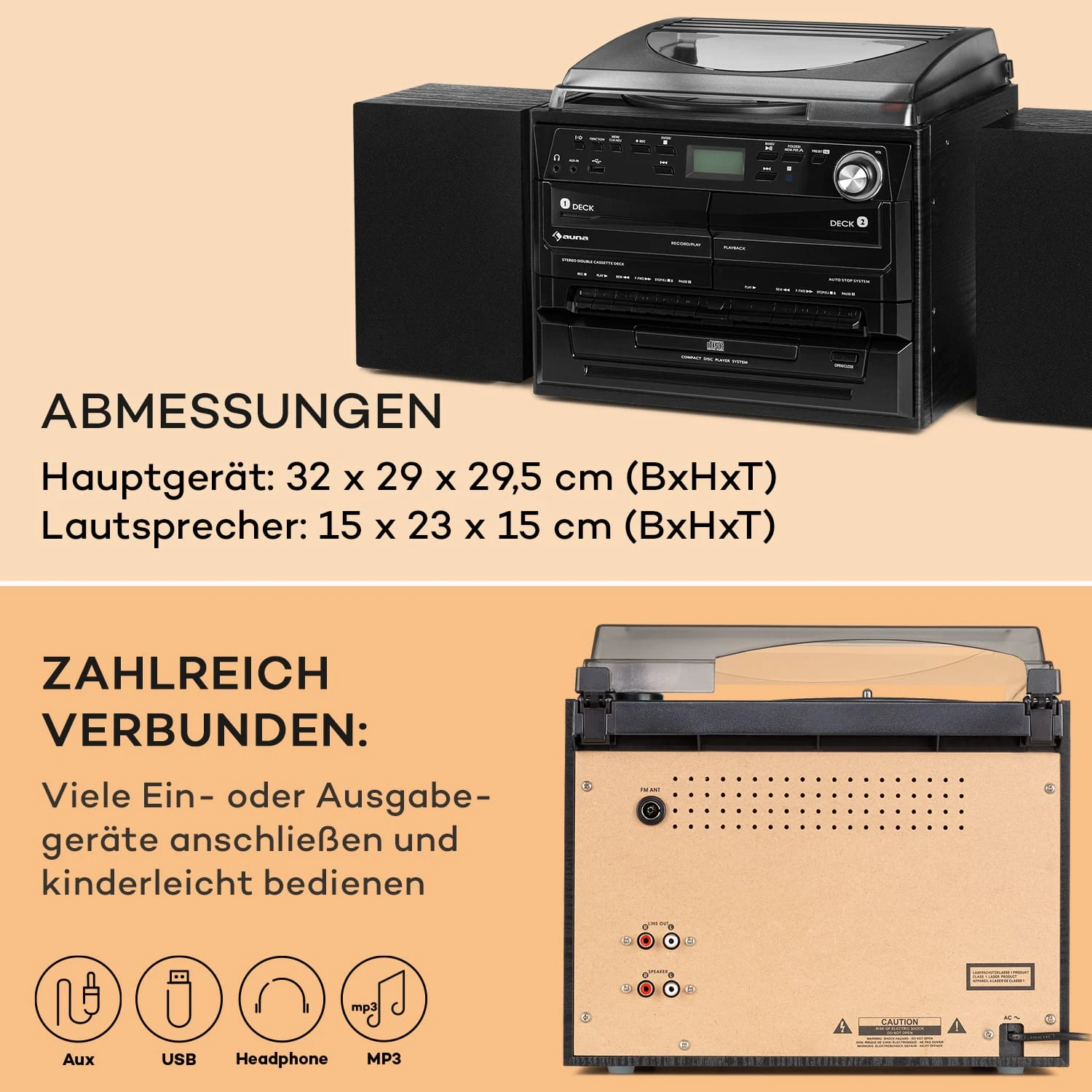 388-DAB+ Stereoanlage 20W Max. Vinyl CD Kassette BT FM/DAB+ USB 8 388-DAB+ Stereoanlage 20W Max. Vinyl CD Kassette BT FM/DAB+ USB – Bild 6