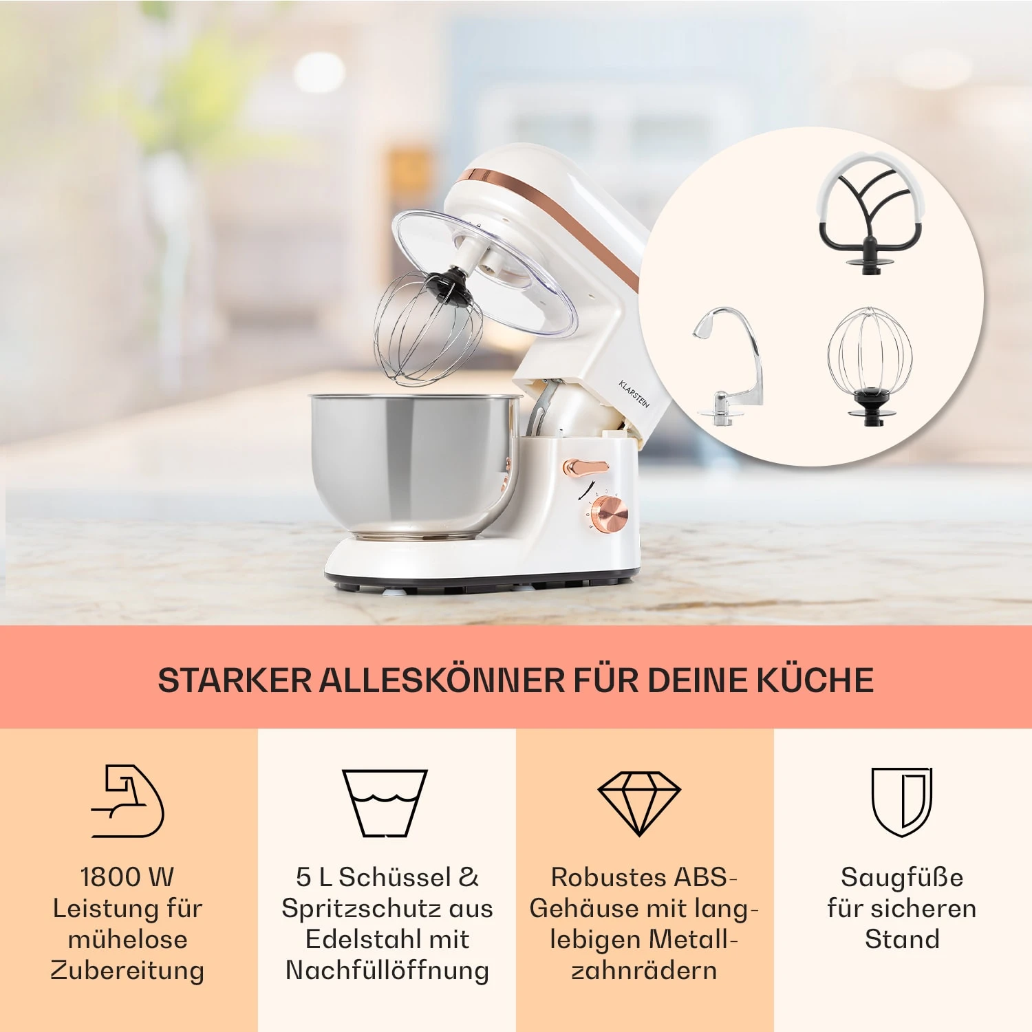 Bella Elegance Küchenmaschine 2000W/2,7PS/5,2 Ltr Edelstahl BPA-frei 5 Bella Elegance Küchenmaschine 2000W/2,7PS/5,2 Ltr Edelstahl BPA-frei – Bild 3
