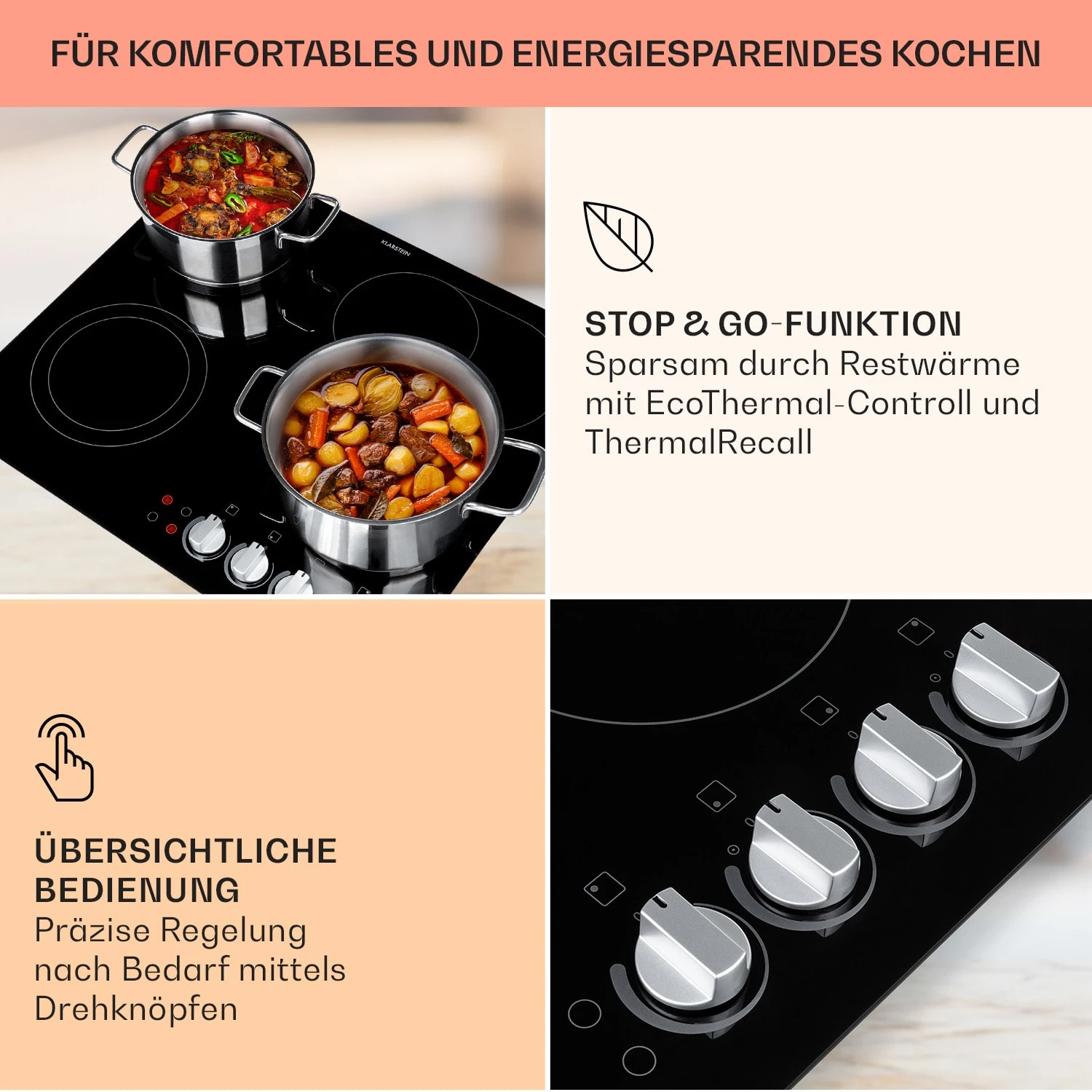 EasyCook Keramikkochfeld 6100W Drehregler Schwarz 6 EasyCook Keramikkochfeld 6100W Drehregler Schwarz – Bild 4
