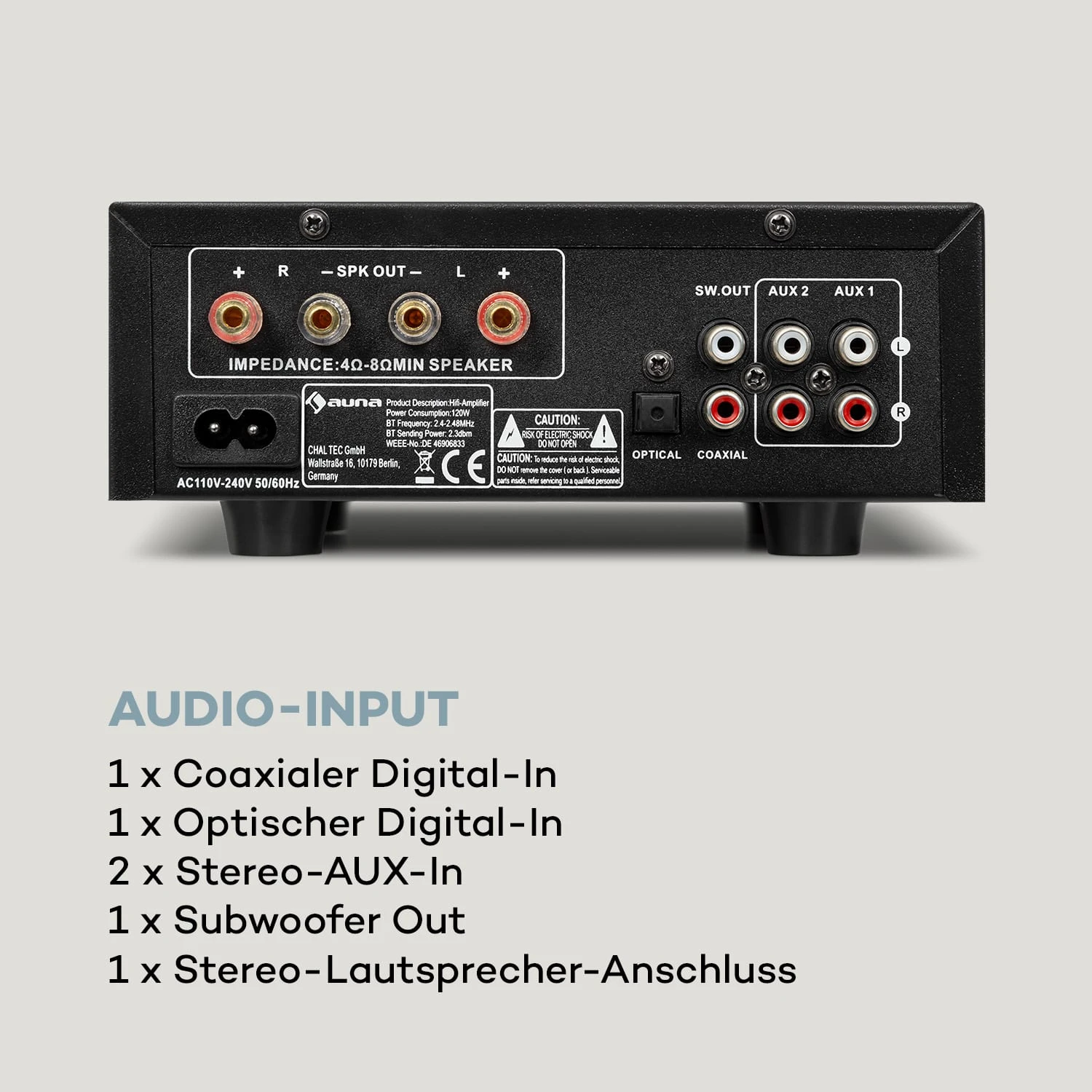 AMP-2 DG Stereo-Hifi-Verstärker 2x50W RMS BT/USB Opt. & Coax. Dig-In 8 AMP-2 DG Stereo-Hifi-Verstärker 2x50W RMS BT/USB Opt. & Coax. Dig-In – Bild 6