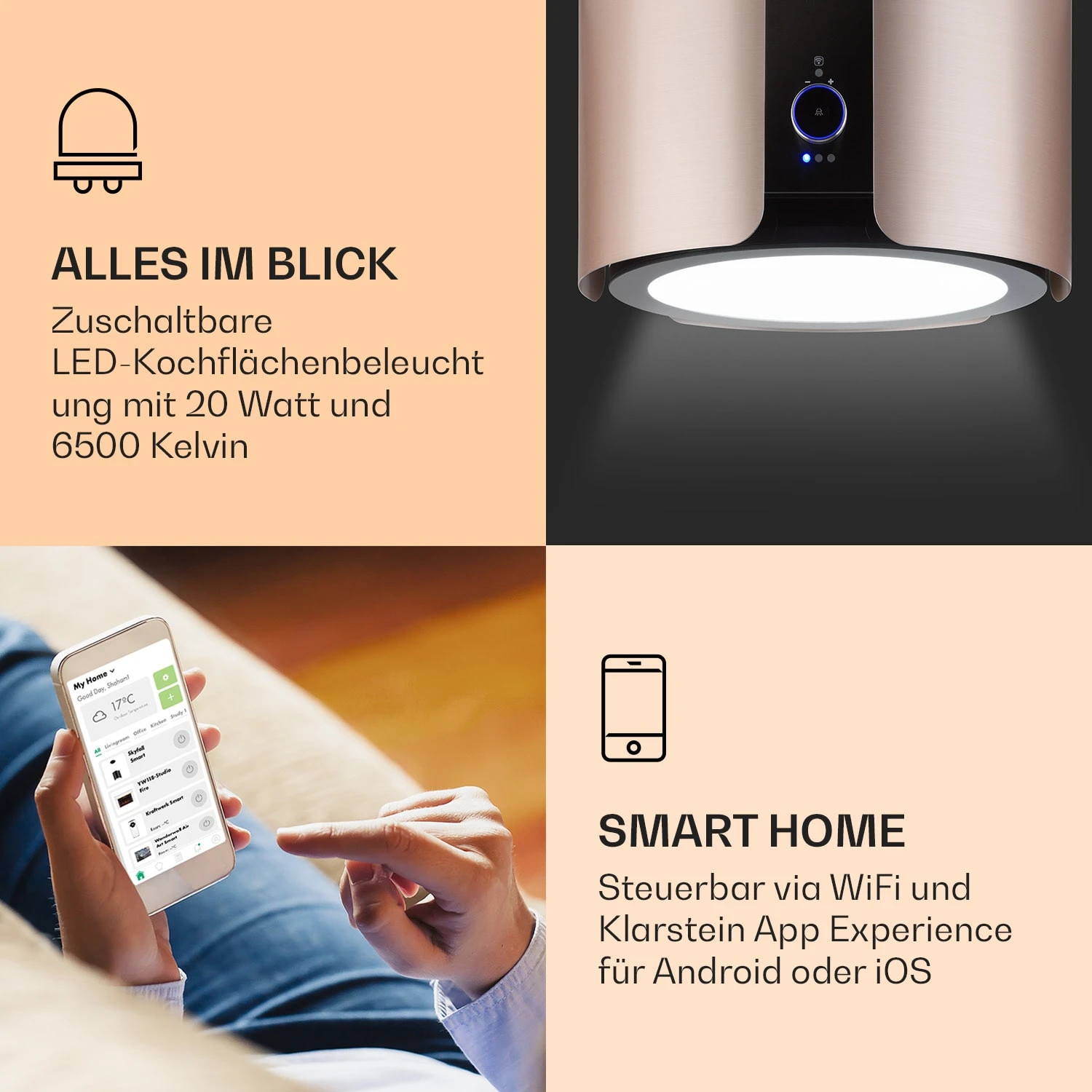 Skyfall Smart Inselabzugshaube Ø45cm Umluft 402m³/h LED 5 Skyfall Smart Inselabzugshaube Ø45cm Umluft 402m³/h LED – Bild 3