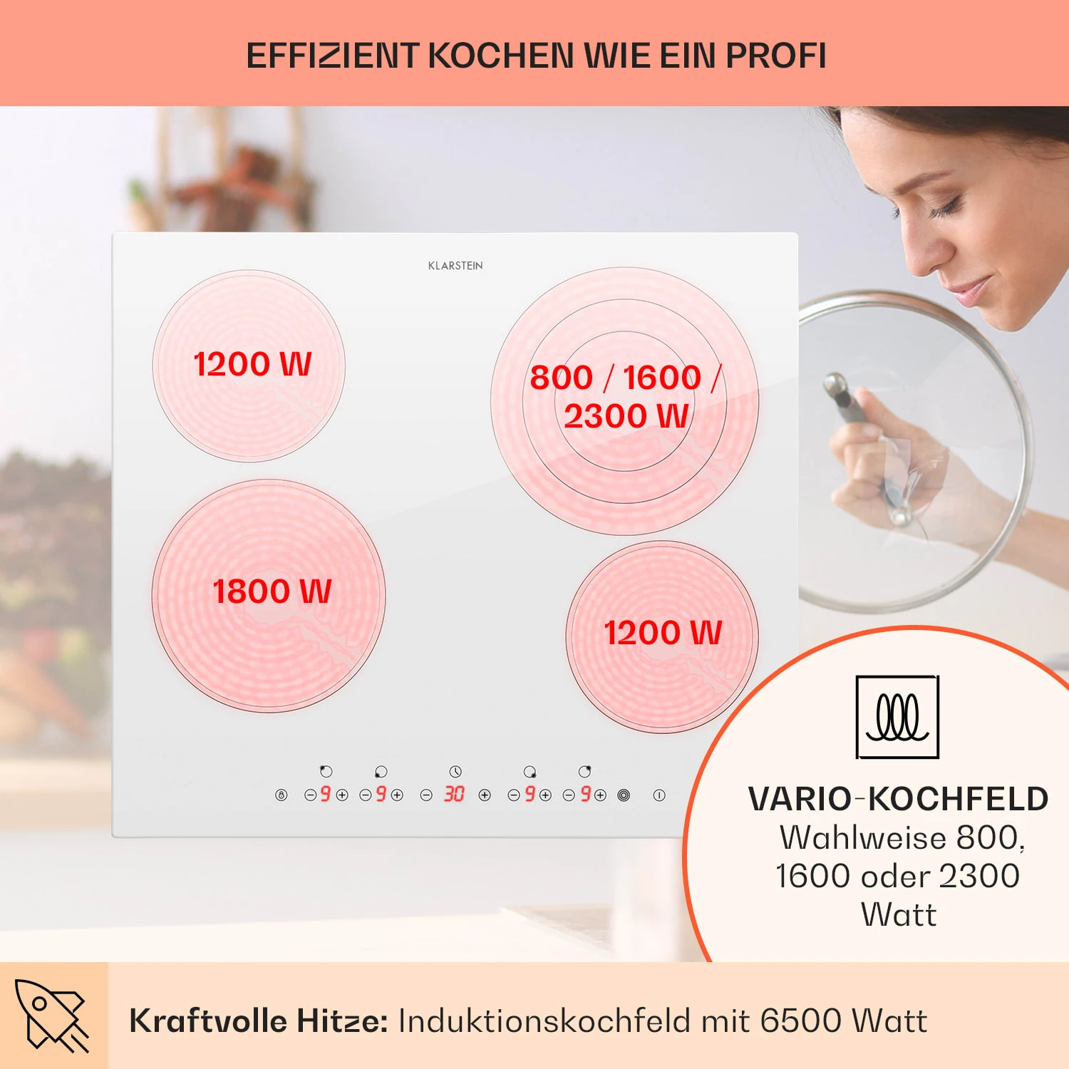 Virtuosa 4 Einbaukochfeld 4 Zonen 6500W Glaskeramik 5 Virtuosa 4 Einbaukochfeld 4 Zonen 6500W Glaskeramik – Bild 3