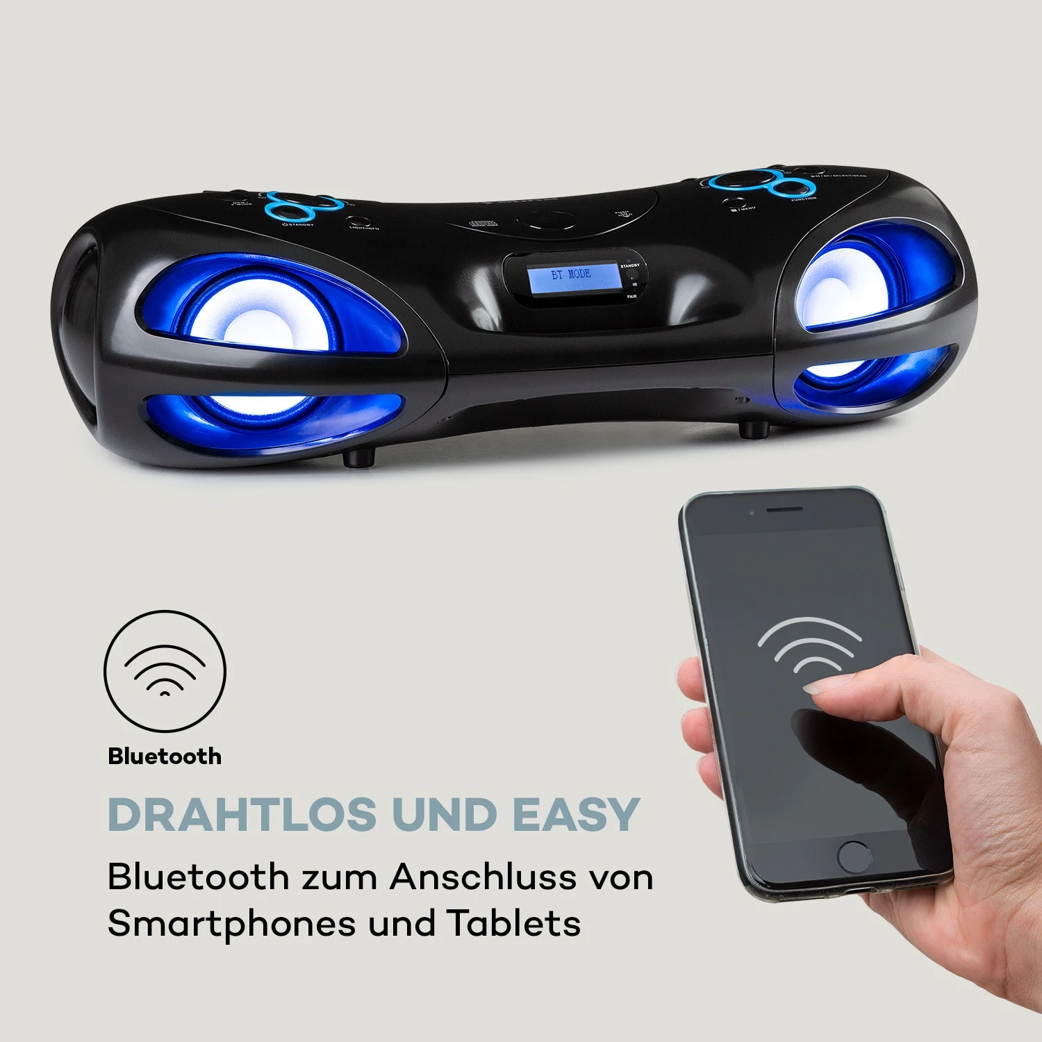 Spacewoofer DAB Boombox CD-Player DAB+ UKW Bluetooth Fernbedienung LED 7 Spacewoofer DAB Boombox CD-Player DAB+ UKW Bluetooth Fernbedienung LED – Bild 5