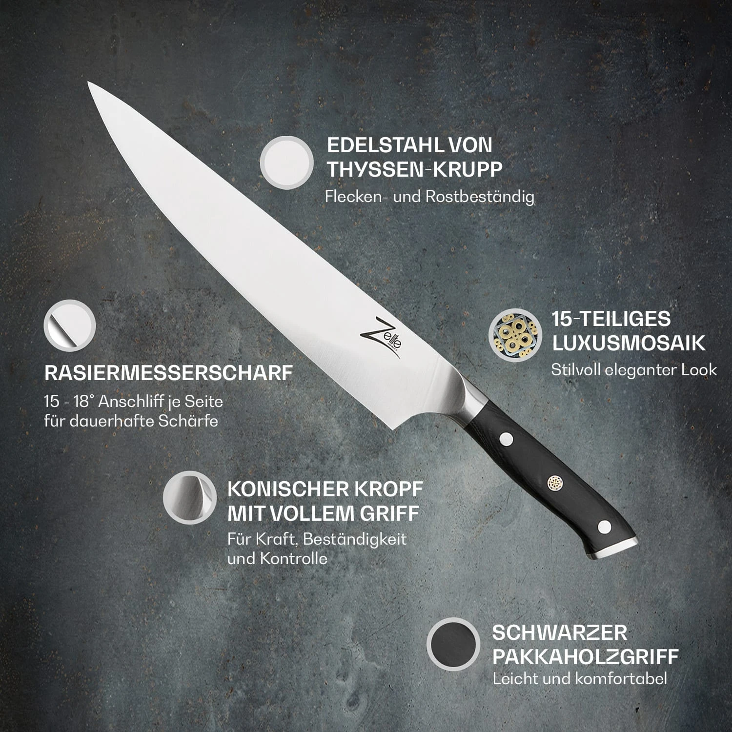 Alpha-Royal German 10" Kochmesser 56 HCR Edelstahl 4 Alpha-Royal German 10" Kochmesser 56 HCR Edelstahl – Bild 2