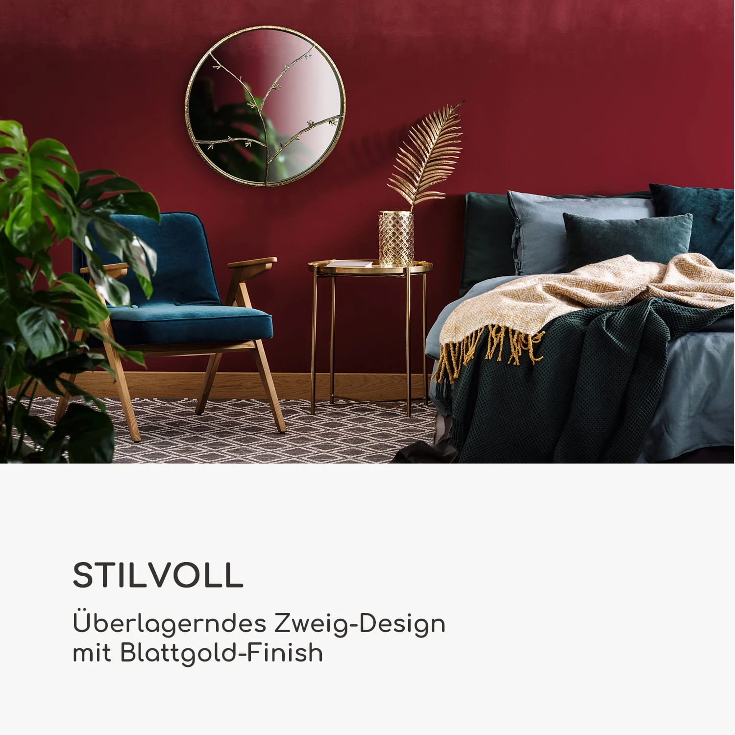 Berkeley Wandspiegel Metallrahmen Rund Ø 80 Cm Zweig-Design 4 Berkeley Wandspiegel Metallrahmen Rund Ø 80 Cm Zweig-Design – Bild 2