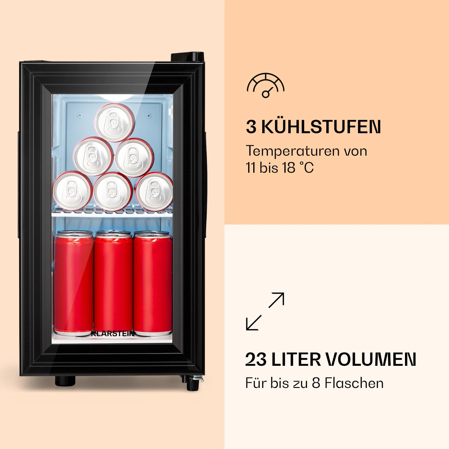 Brooklyn 23 Slim Kühlschrank LED Kunststoff-Einsatz Glastür 5 Brooklyn 23 Slim Kühlschrank LED Kunststoff-Einsatz Glastür – Bild 3