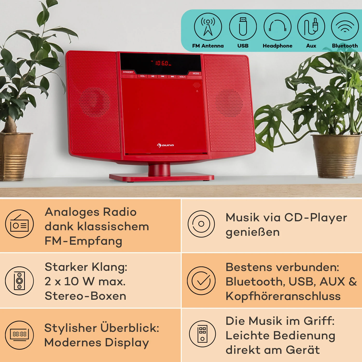 V14.2 Vertical-Stereoanlage CD FM Tuner BT USB AUX 4 V14.2 Vertical-Stereoanlage CD FM Tuner BT USB AUX – Bild 2