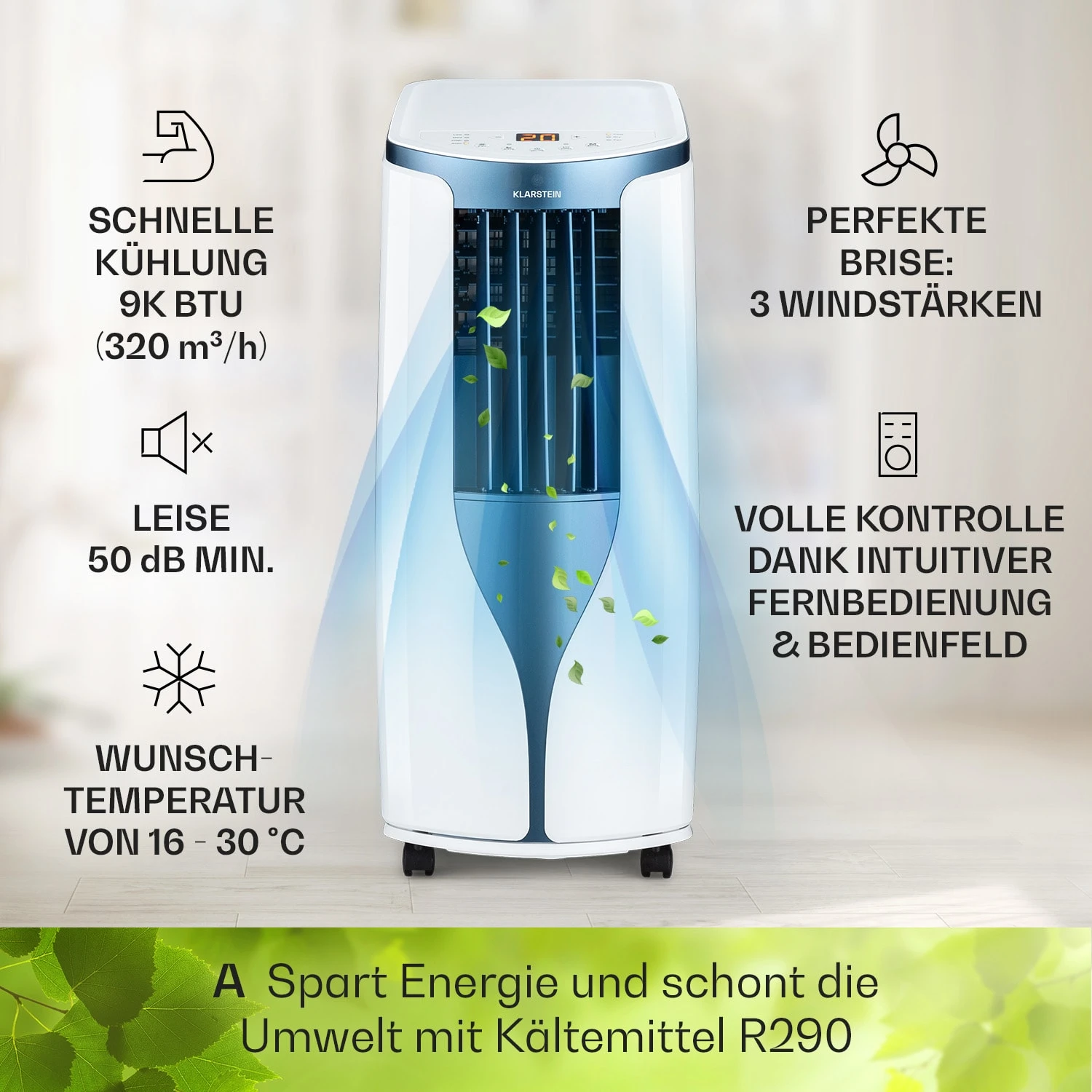 New Breeze 9 Mobile Klimaanlage 4-in-1 9.000 BTU / 2,6 KW EEK A Bodenrollen Timer 5 New Breeze 9 Mobile Klimaanlage 4-in-1 9.000 BTU / 2,6 KW EEK A Bodenrollen Timer – Bild 3