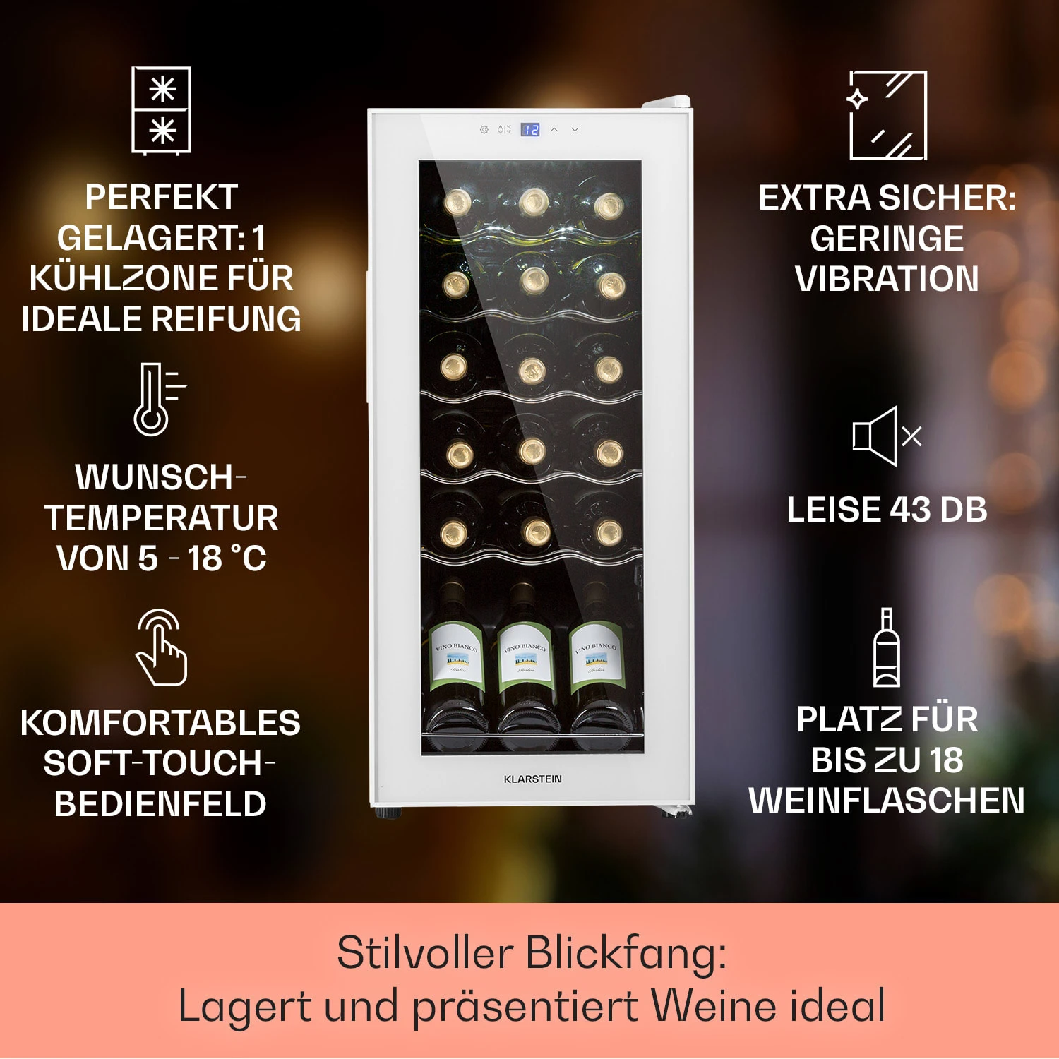 Shiraz 18 Slim Uno Weinkühlschrank 50l 18Fl Touch-Bedienfeld 5-18°C 4 Shiraz 18 Slim Uno Weinkühlschrank 50l 18Fl Touch-Bedienfeld 5-18°C – Bild 2