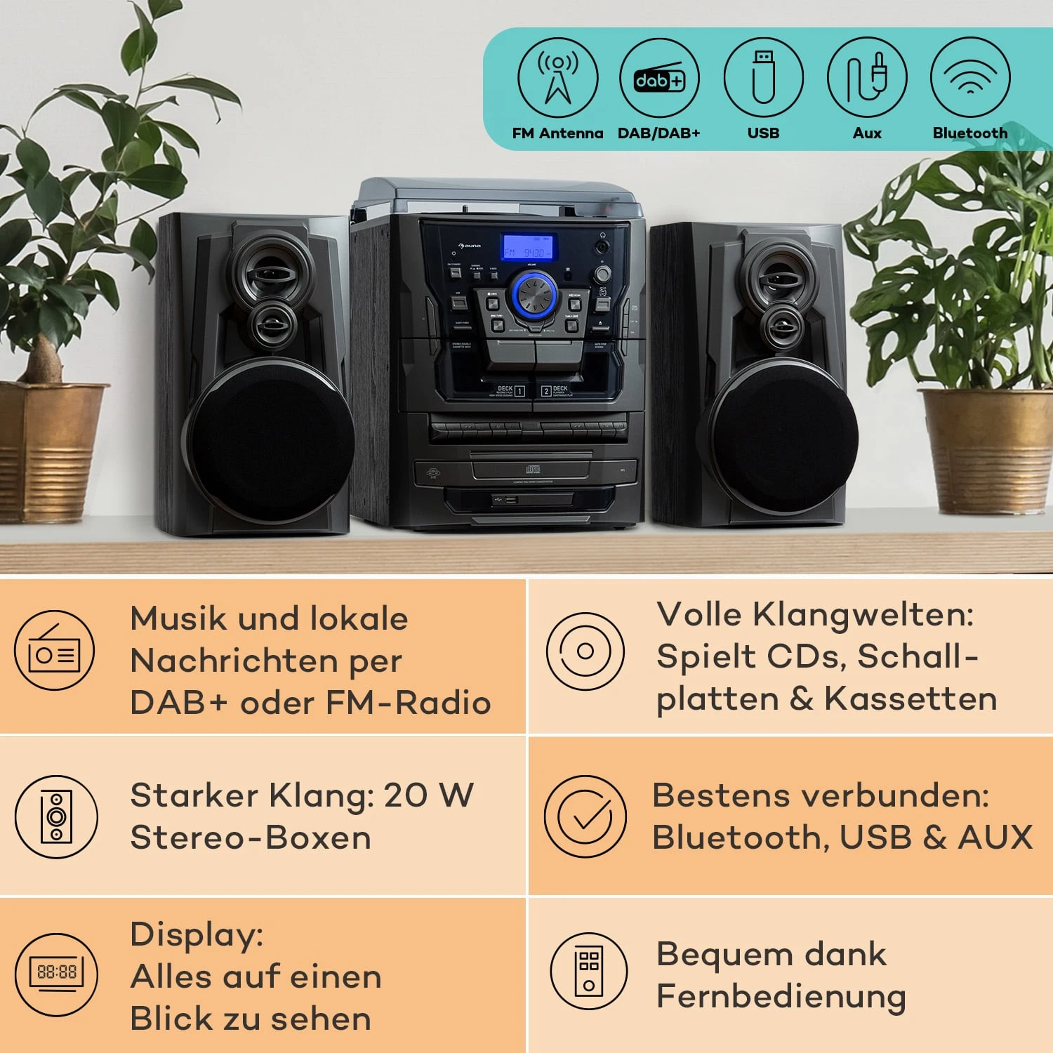 388 Franklin DAB+ Stereoanlage 3-fach-CD-Player BT AUX USB-Port 4 388 Franklin DAB+ Stereoanlage 3-fach-CD-Player BT AUX USB-Port – Bild 2