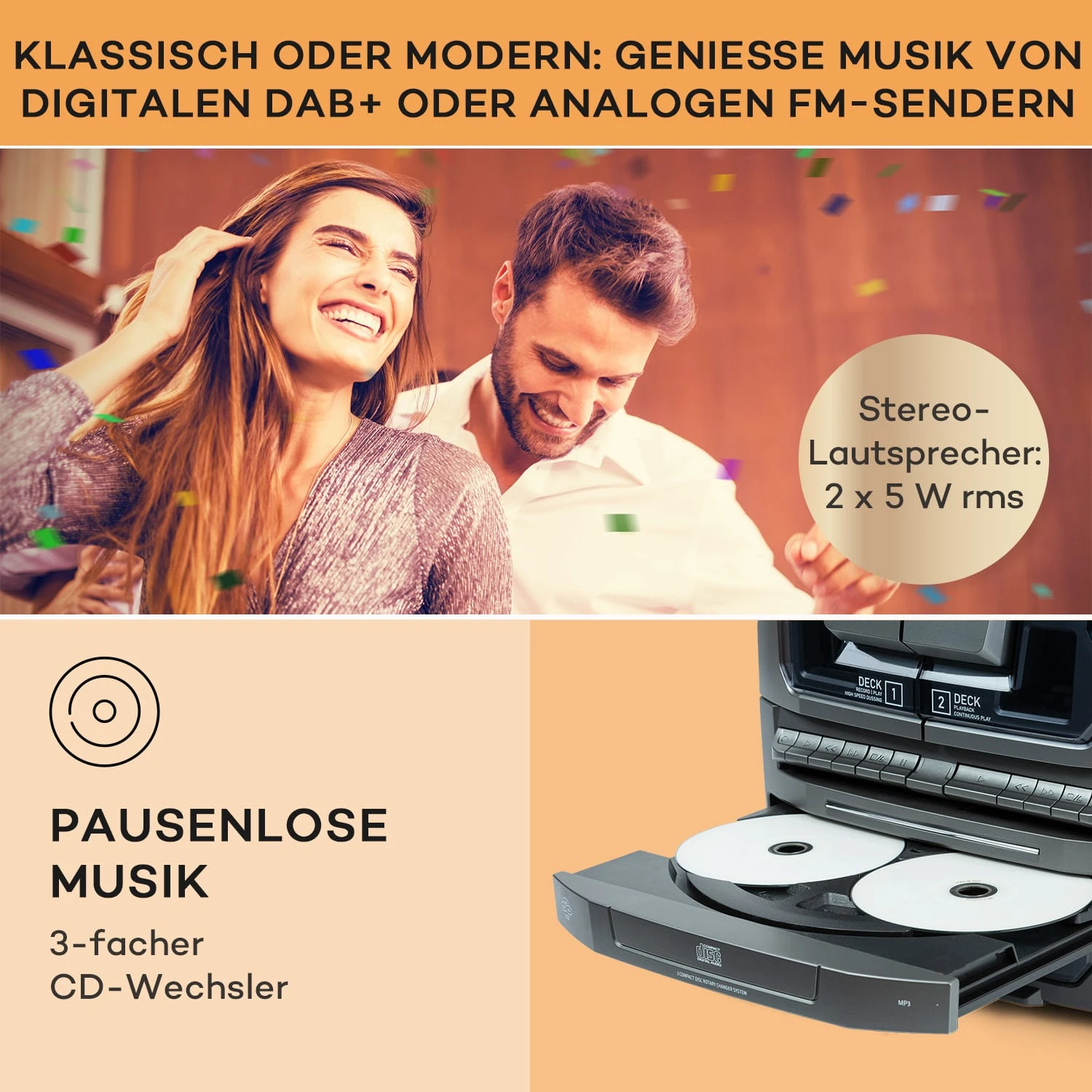 388 Franklin DAB+ Stereoanlage 3-fach-CD-Player BT AUX USB-Port 5 388 Franklin DAB+ Stereoanlage 3-fach-CD-Player BT AUX USB-Port – Bild 3