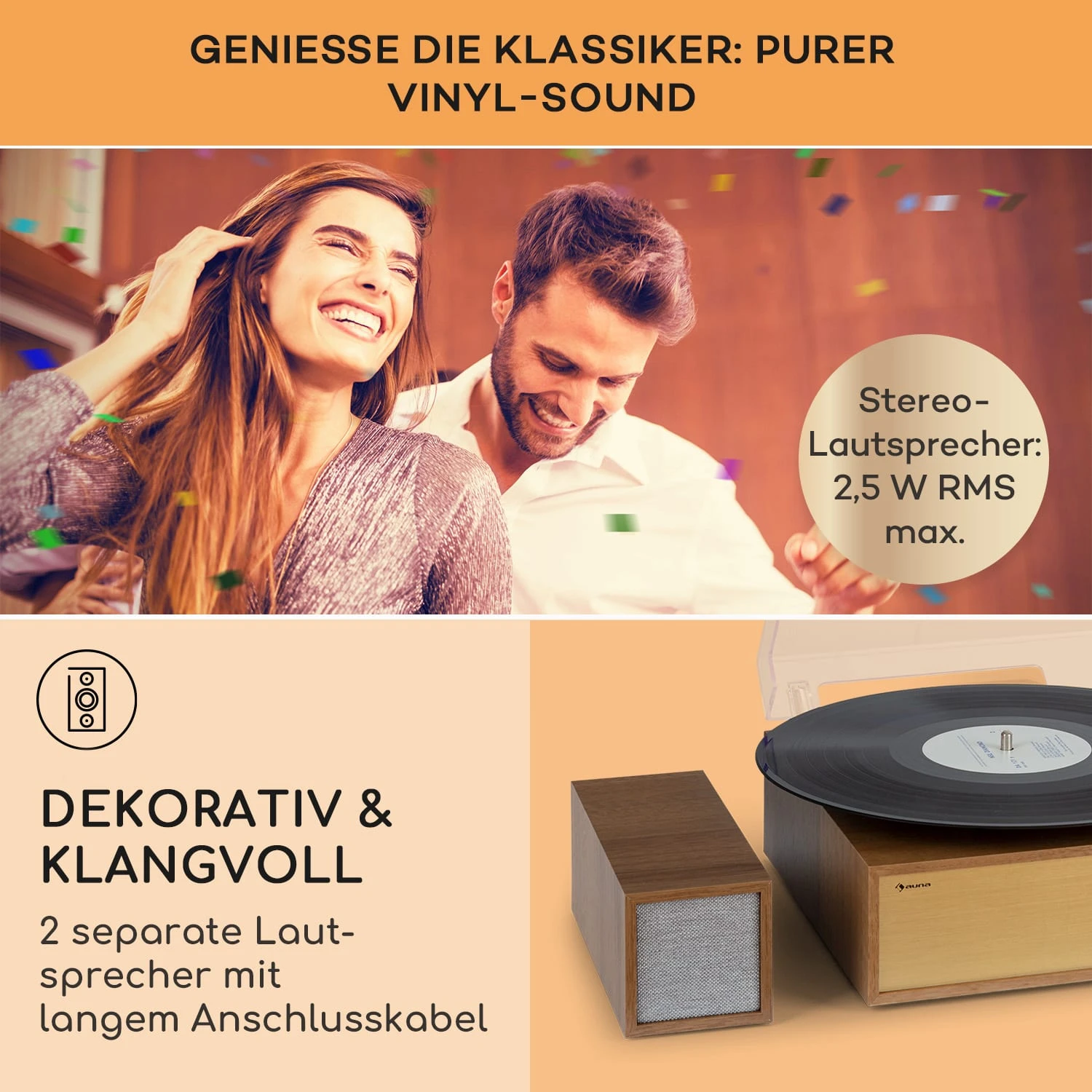 Berklee TT Play Plattenspieler Riemenantrieb 33 1/3 & 45 U/min Stereo-Lautsprecher 5 Berklee TT Play Plattenspieler Riemenantrieb 33 1/3 & 45 U/min Stereo-Lautsprecher – Bild 3