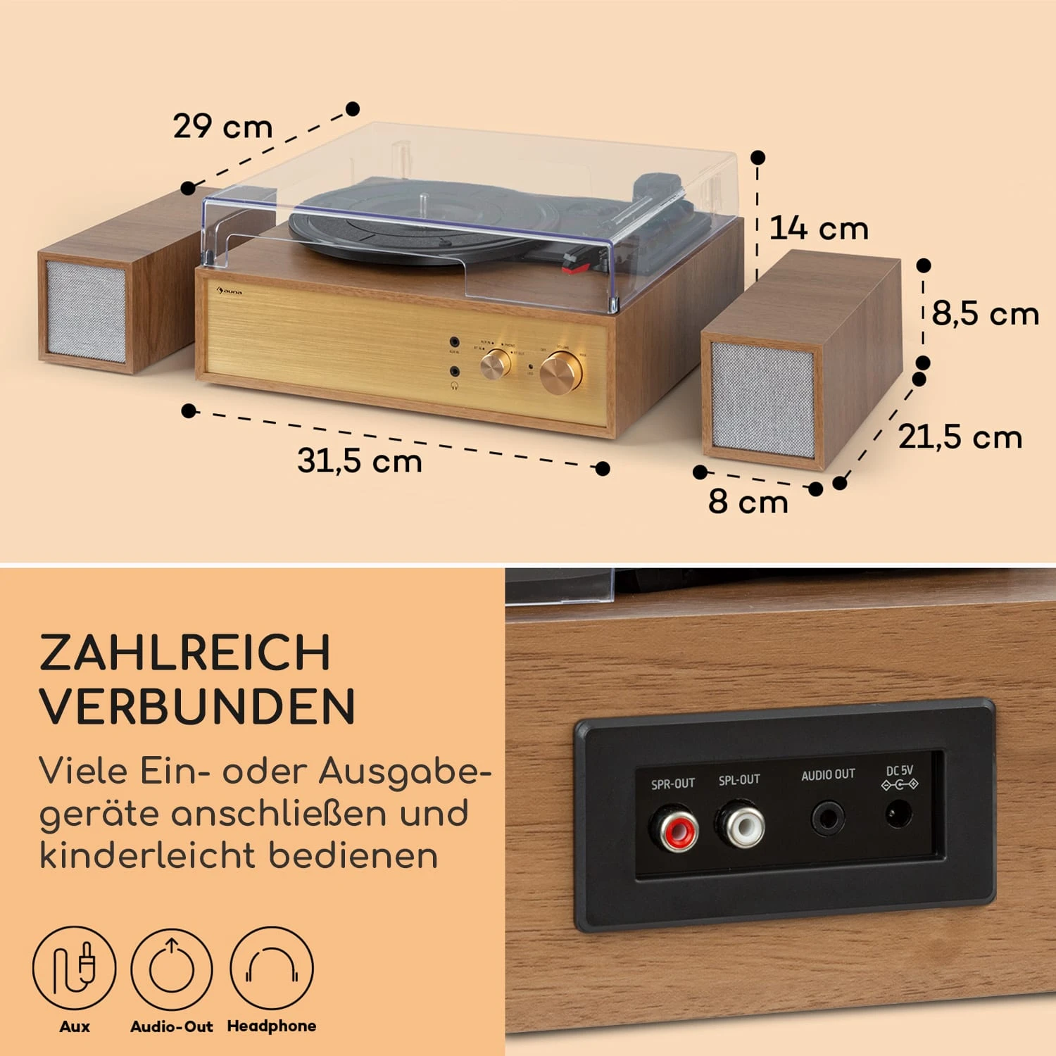 Berklee TT Play Plattenspieler Riemenantrieb 33 1/3 & 45 U/min Stereo-Lautsprecher 9 Berklee TT Play Plattenspieler Riemenantrieb 33 1/3 & 45 U/min Stereo-Lautsprecher – Bild 7