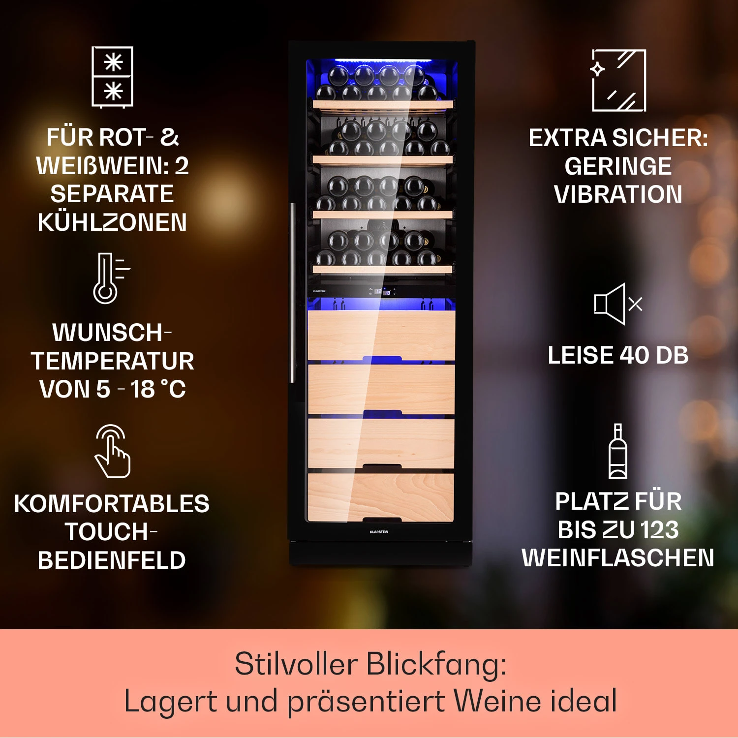 Barossa 123 Duo Weinkühlschrank 123 Fl 226 Ltr 2 Zonen Touch-Steuerung 4 Barossa 123 Duo Weinkühlschrank 123 Fl 226 Ltr 2 Zonen Touch-Steuerung – Bild 2