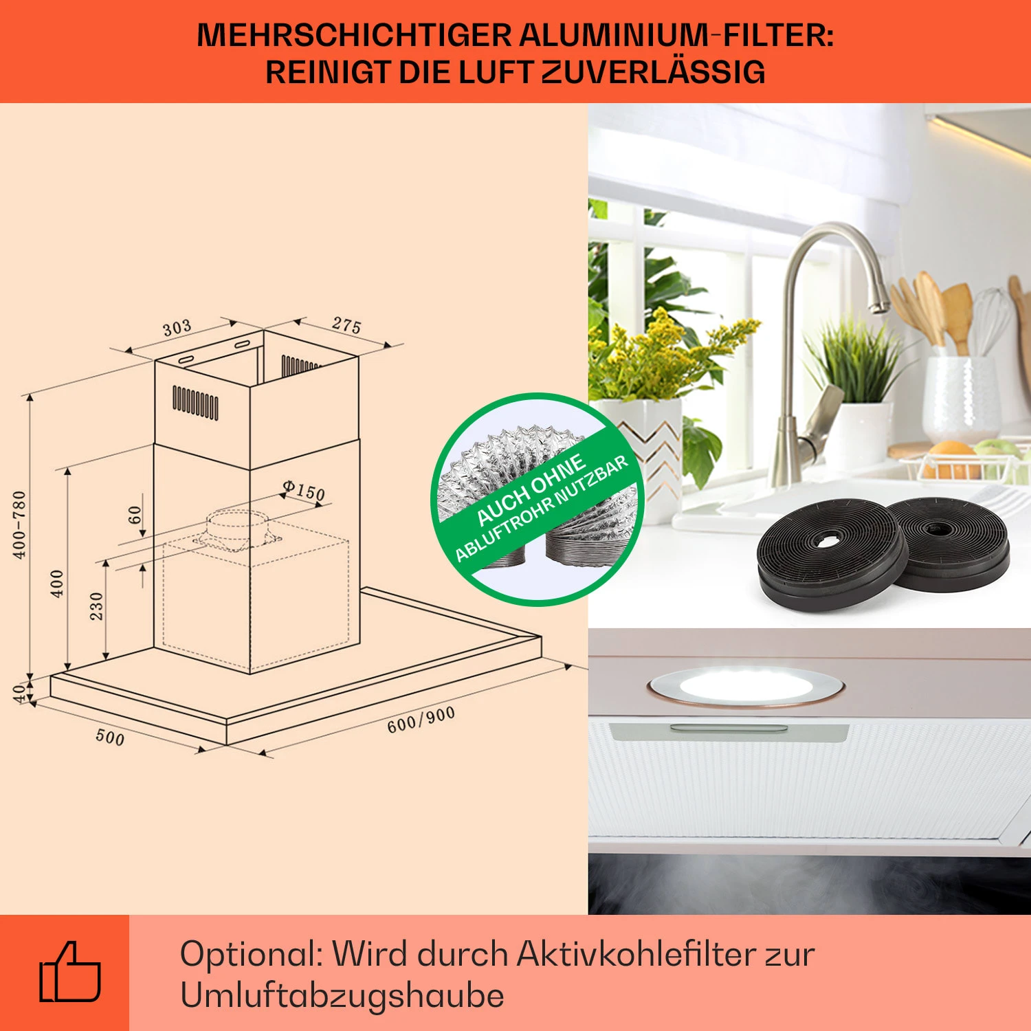 Limelight Dunstabzugshaube 90cm Wandhaube 600m³/h 7 Limelight Dunstabzugshaube 90cm Wandhaube 600m³/h – Bild 5