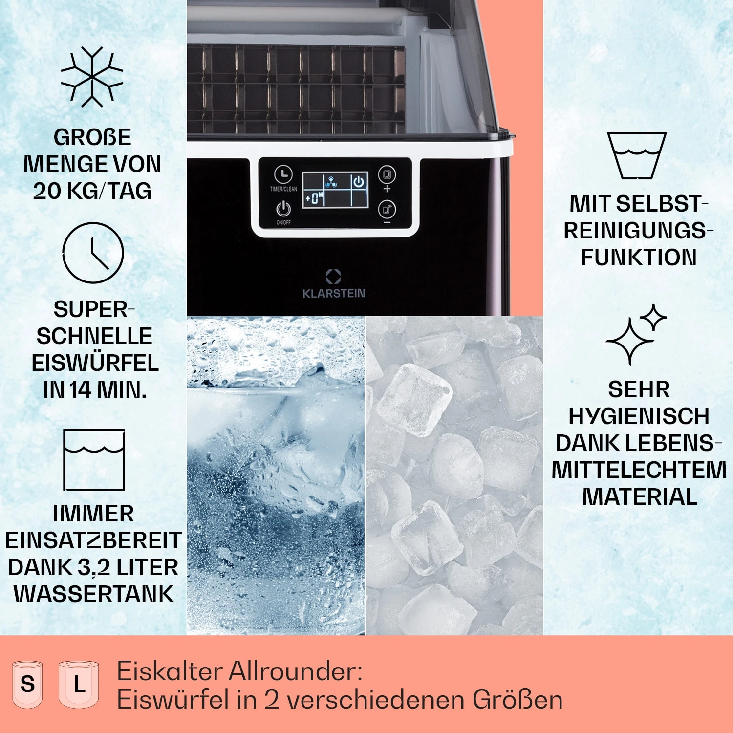 Chios Eiswürfelmaschine 20 Kg/24 H Auto-Clean 3,2-Liter Wassertank 4 Chios Eiswürfelmaschine 20 Kg/24 H Auto-Clean 3,2-Liter Wassertank – Bild 2