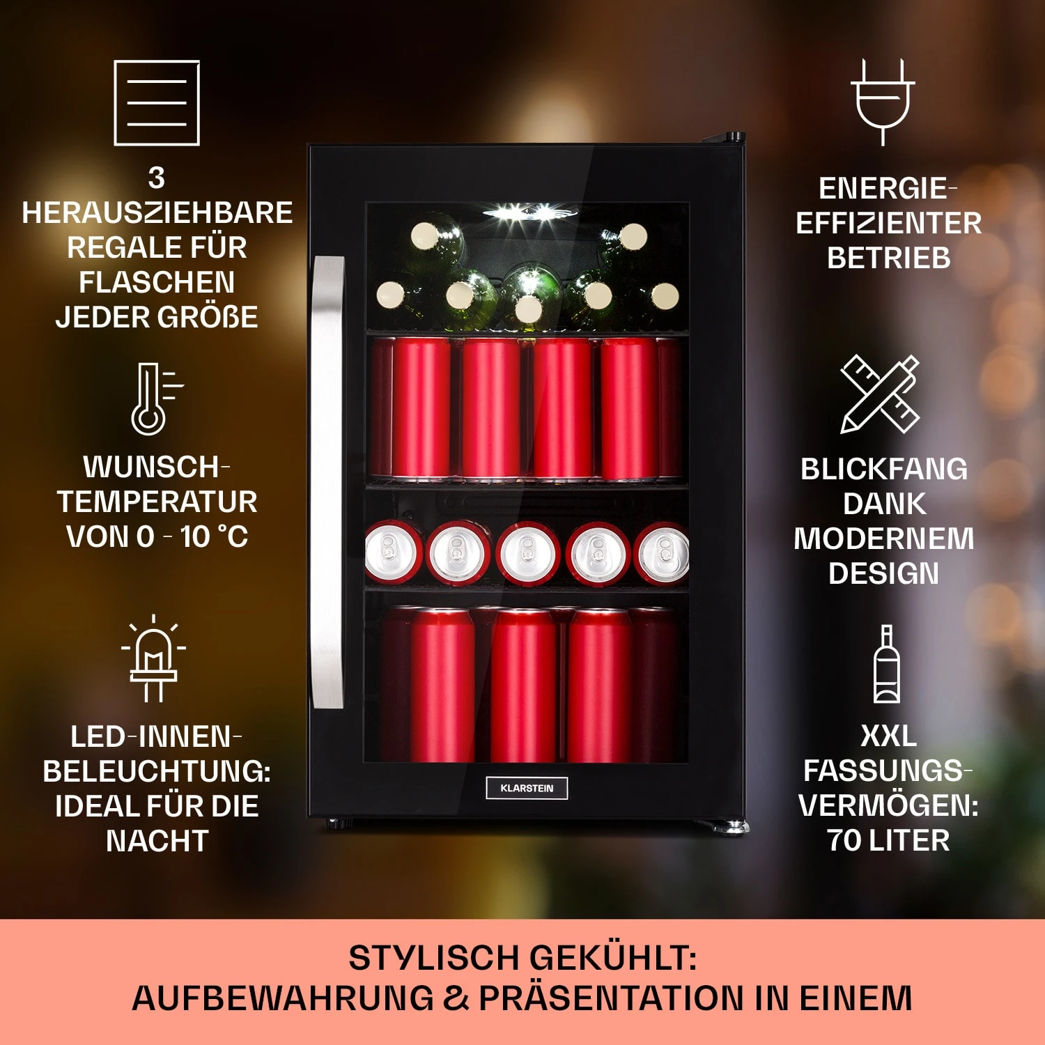 Beersafe 70 Bierzeit Edition Kühlschrank 70 Ltr 3 Böden Glas Edelstahl 4 Beersafe 70 Bierzeit Edition Kühlschrank 70 Ltr 3 Böden Glas Edelstahl – Bild 2