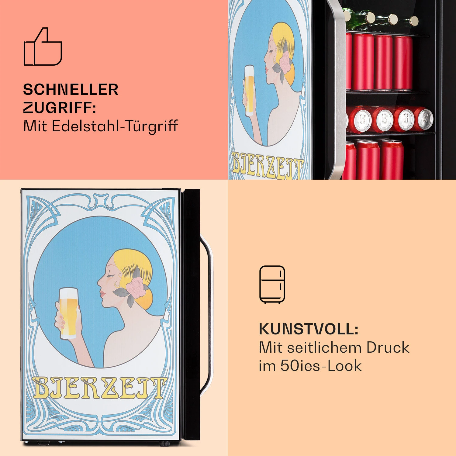 Beersafe 70 Bierzeit Edition Kühlschrank 70 Ltr 3 Böden Glas Edelstahl 6 Beersafe 70 Bierzeit Edition Kühlschrank 70 Ltr 3 Böden Glas Edelstahl – Bild 4