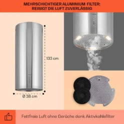 Bolea Inselabzugshaube Ø38cm Ab-/Umluft 600m³/h LED Inkl. Aktivkohlefilter -Haushaltsgeräte Store 10041224 de 0005 usp
