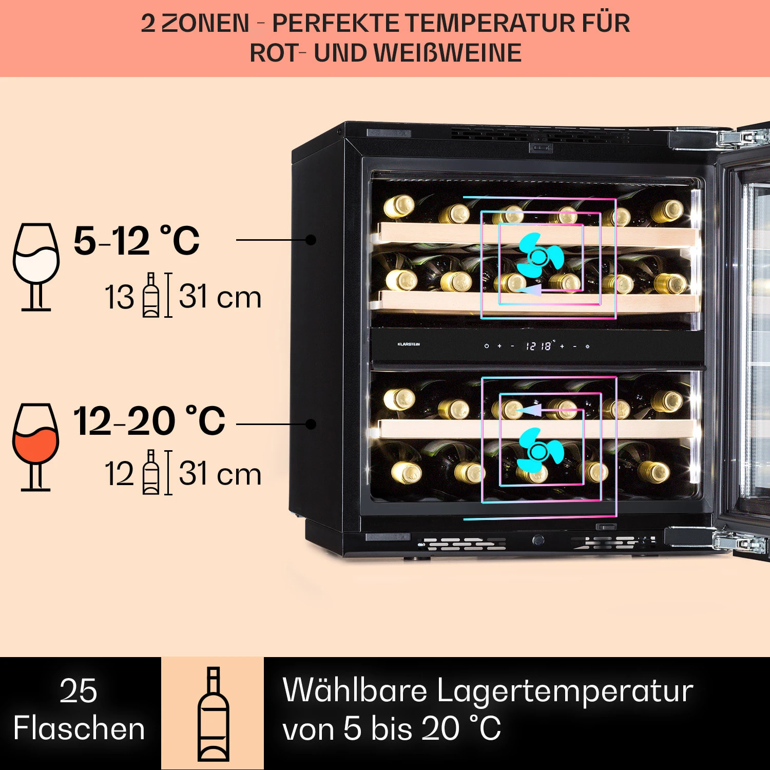 Rhône 25 Duo Weinkühlschrank Kompression 2 Zonen 75 Ltr / 25 Flaschen 5 Rhône 25 Duo Weinkühlschrank Kompression 2 Zonen 75 Ltr / 25 Flaschen – Bild 3