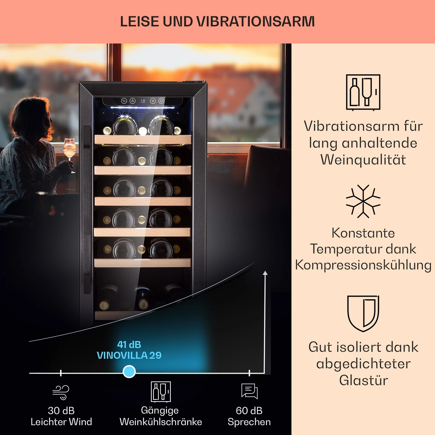 Vinovilla 29 Built-In Weinkühlschrank 81 L / 29 Fl. 1 Zone Glastür Edelstahl 6 Vinovilla 29 Built-In Weinkühlschrank 81 L / 29 Fl. 1 Zone Glastür Edelstahl – Bild 4