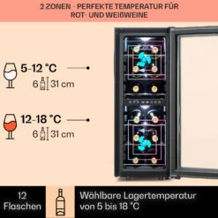 Shiraz 12 Duo Weinkühlschrank 2 Zonen 42L/12 Flaschen 5-12 / 12-18 °C Touch -Haushaltsgeräte Store 10041361 de 0003 usp