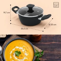 Noto Endurance Kochtopf Ø20cm Geschmiedetes Aluminium Deckel Induktion PTFE-Antihaftbeschichtung -Haushaltsgeräte Store 10045006 yy 0009 dimensions