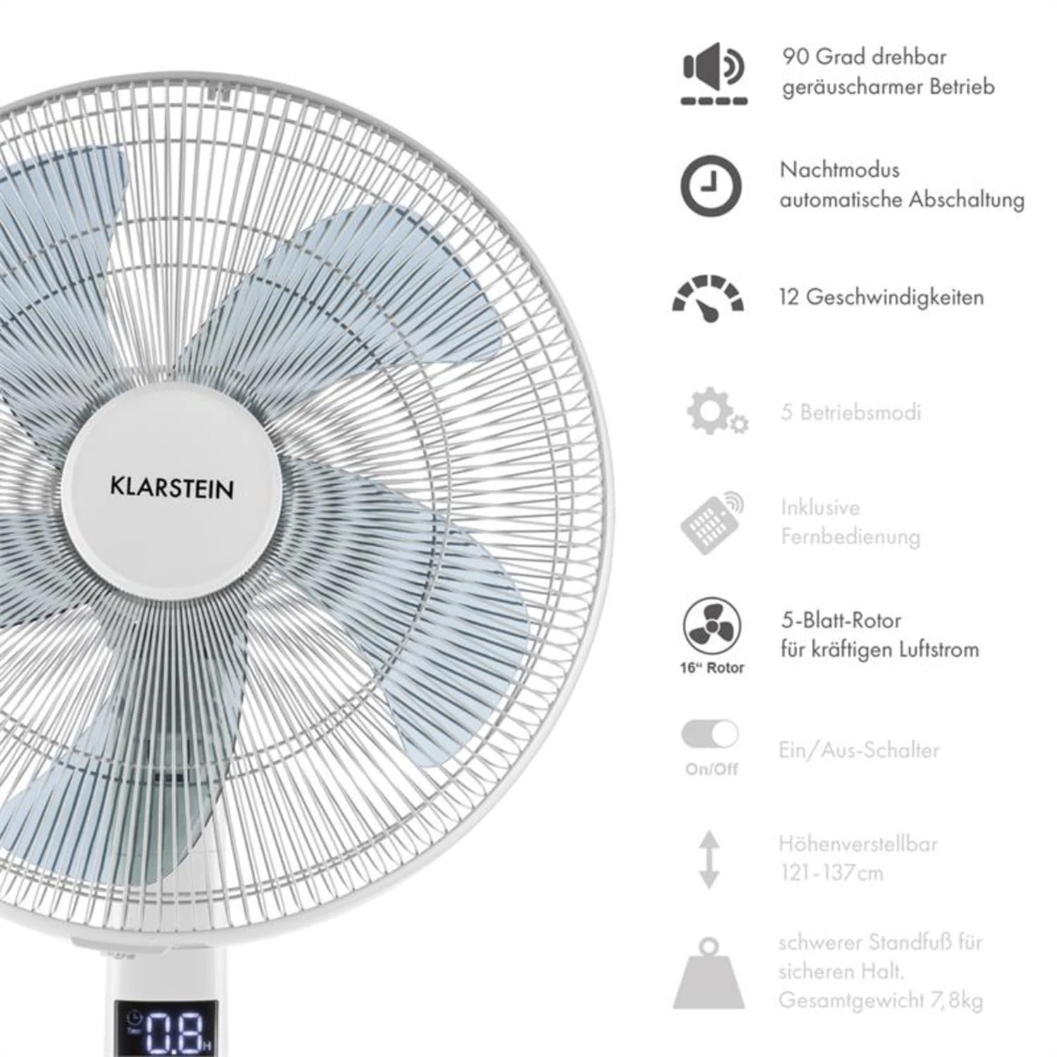 Silent Storm Standventilator 2er-Set 16" (41cm) 5-Blatt-Rotor Weiß 5 Silent Storm Standventilator 2er-Set 16" (41cm) 5-Blatt-Rotor Weiß – Bild 3