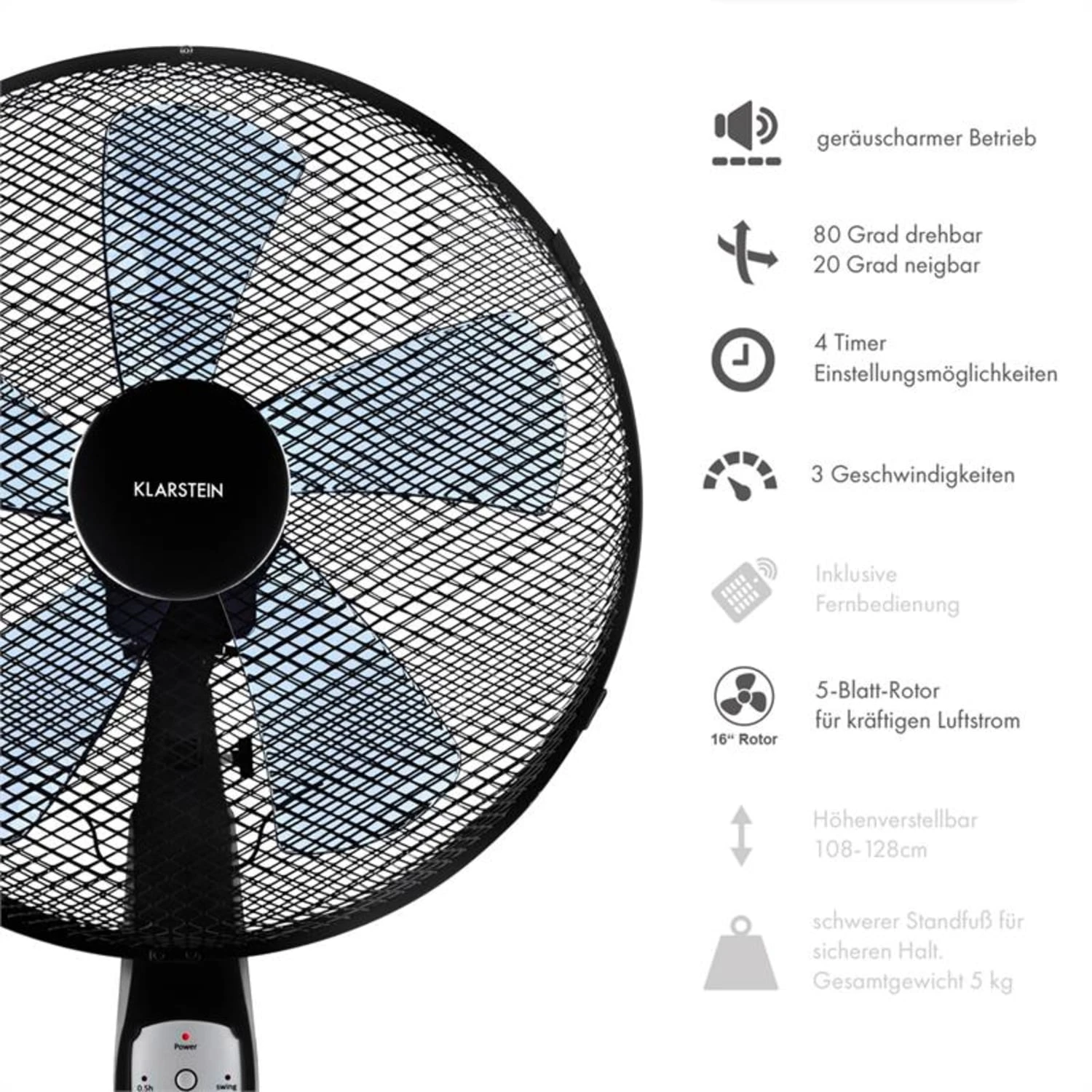 Summerjam Standventilator 2er-Set Standlüfter 50W 3 Stufen Schwarz 4 Summerjam Standventilator 2er-Set Standlüfter 50W 3 Stufen Schwarz – Bild 2