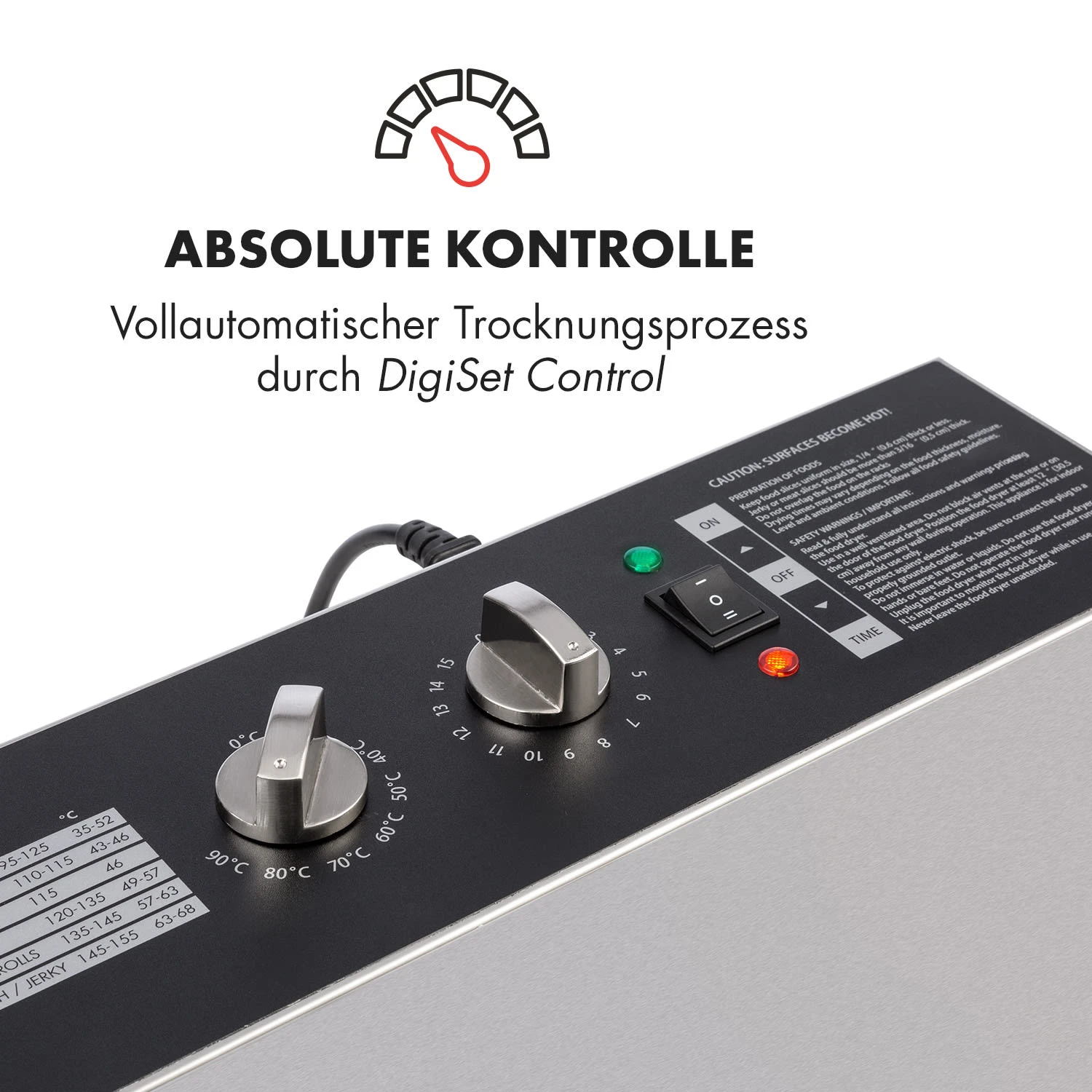 Master Jerky 16 Dörrautomat + Fleischhaken Set 1500W 40-90 °C 15h-Timer Edelstahl Silber 6 Master Jerky 16 Dörrautomat + Fleischhaken Set 1500W 40-90 °C 15h-Timer Edelstahl Silber – Bild 4